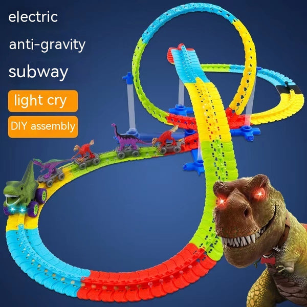 Climbing rail car dinosaur toy